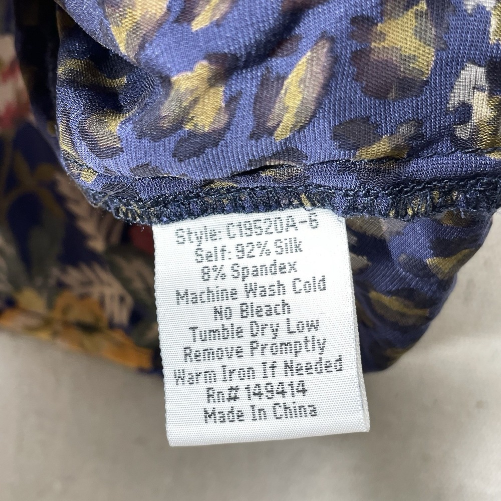 Johnny Was Velvet Burnout Blouse Women's L Blue Floral Print Kimono Sleeve Silk - Picture 13 of 15